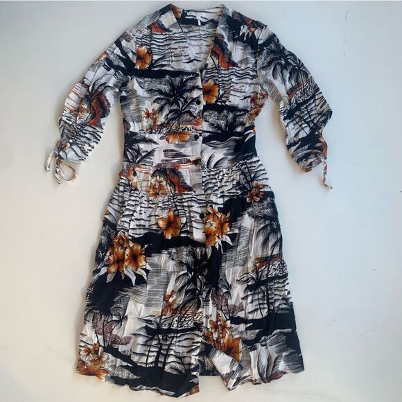 Maje Mini Dress Womens Sz 1 Rolina Hawaiian Print Button Front Tropical Pockets - Picture 1 of 13